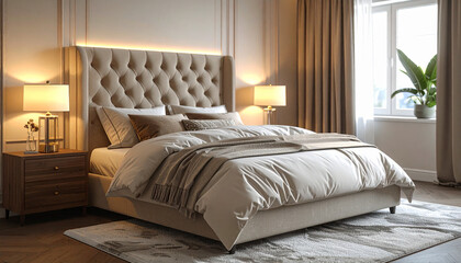 Modern Bed with Upholstered Headboard
