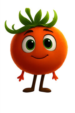 Naklejki Adorable Cartoon Tomato Character with Big Eyes and a Friendly Smile, Standing Cheefully