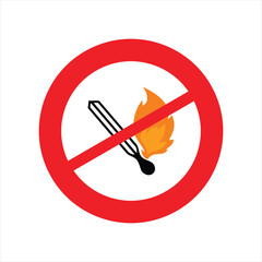 No open flame sign with a match and fire inside a red circle with a line through it.