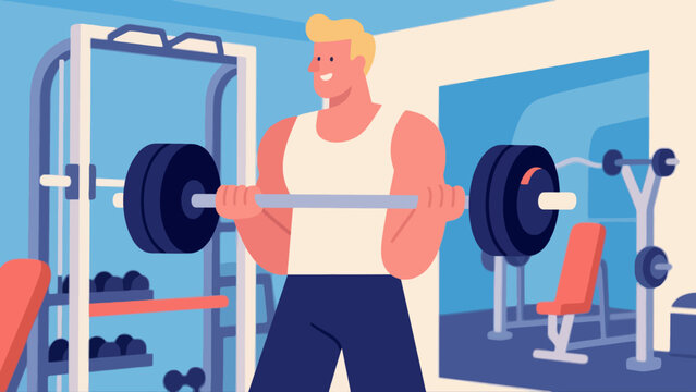 Working out with barbells in the gym, hand-drawn vector illustrations