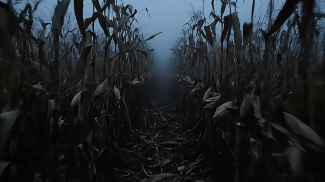 Nightmare's Path: A Terrifying Journey Through a Foggy Cornfield