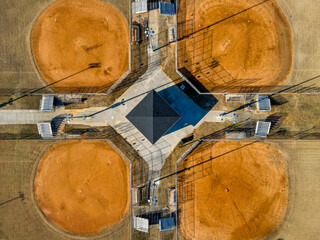 Aerial top down Sweetwater park baseball field after Hurricane Helene in Thomson Augusta Georgia