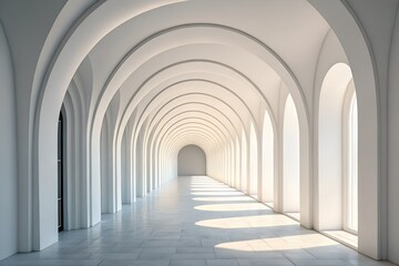 Discover inspiring architecture with endless arches and bright windows in elegant hallway