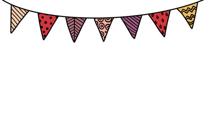 Obraz premium Festive Hand-Drawn Bunting Garland: Party Decoration, Holiday Celebration, Pennant Banner Vector on transparent Background