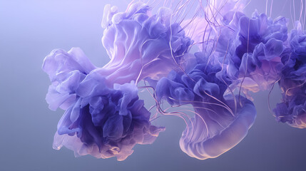 Obraz premium Colorful glowing jellyfish underwater in blue and pink tones 