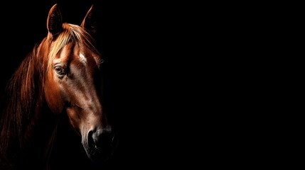 Fototapeta premium Solitary Brown Equine in Surreal Low-Light Environment Emitting Bold Mystery and Intriguing Shadows