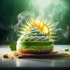 Matcha Cake Mockup with Whipped Cream and Lime