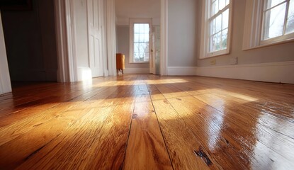 Sunlit hardwood floors in a hallway