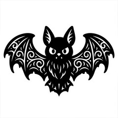 Detailed Bat with Ornate Wings. Spooky Halloween Vector Tattoo Icon.