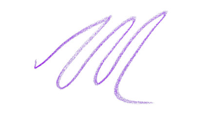 Hand drawn purple pencil lines, circles, stripes and squiggly lines on transparent background.