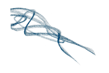 Hand drawn blue pencil lines, circles, stripes and squiggly lines on transparent background.