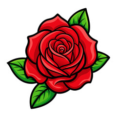 Vintage Red Rose with Green Leaves Vector Illustration