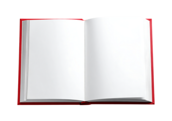 Open blank book with red cover isolated on transparent background