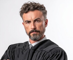 A serious, middle-aged man in a black robe, with a determined expression, presents a composed, authoritative portrait against a plain white background.