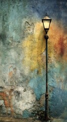 Aged wall, lamp post glows