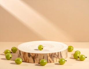 Crepe goods berry on wooden podium