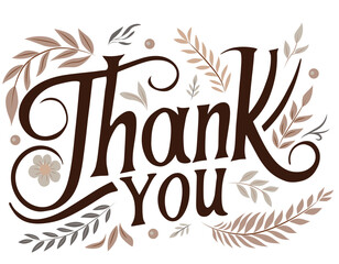 Handwritten inscription Thank you surrounded by decorative elements. Vector illustration. Template.