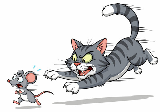Cartoon Cat Chasing a Scared Mouse A Humorous Depiction of a Classic Chase Scene