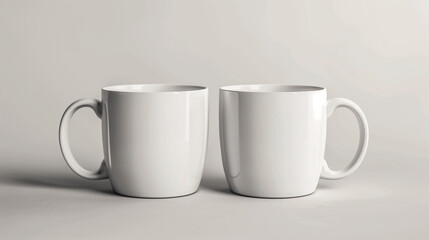 Realistic Mockup of Two White Coffee Mugs on Beige Background