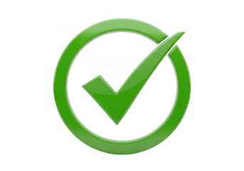 Bright green checkmark inside a circle symbol for success approval and confirmation transparent background