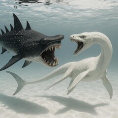 Fototapeta premium Sharkosaurus under the ocean water