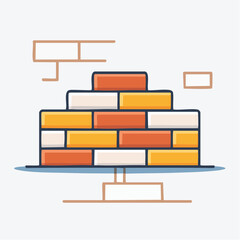 Pixel Art Style Brick Wall Construction Illustration