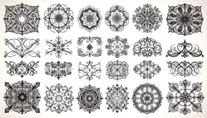 Collection of 24 Intricate Black and White Ornamental Designs