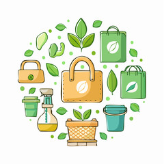 Green Eco Friendly Reusable Items Pixel Art