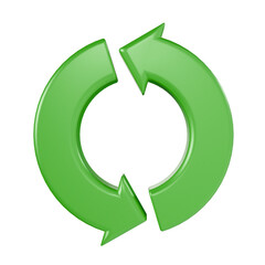 3D render green circular arrow icon symbolizing refresh, reload, update, recycle, and sustainability, for business or technology design