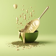 Green Bowl Mockup with Splashing Cream and Spoon
