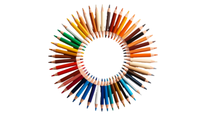 Colorful Pencils Arranged in a Circular Pattern on a White Background.