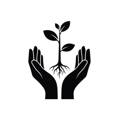 Hands holding plant silhouette &ndash; growth and sustainability concept