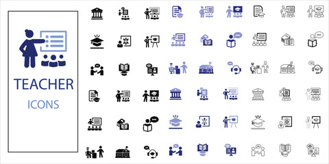 teacher icons set. school, class, study, education, mentor  and more. simple colored vector illustration