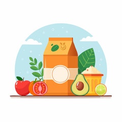 Healthy Food Ingredients With Orange Packaging And Fresh Produce