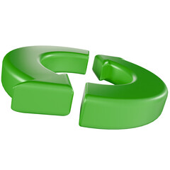 3D render green circular arrow icon symbolizing refresh, reload, update, recycle, and sustainability, for business or technology design