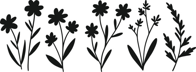 Delicate floral arrangement featuring wildflowers and leafy branches on transparent background