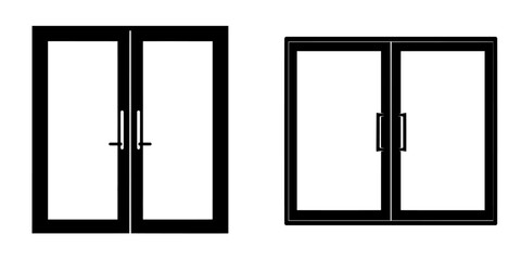 Double glass doors featuring a metal frame and handles are showcased in a modern, realistic mockup, isolated on a transparent background to represent a typical entrance to a store, mall, or office