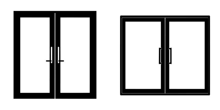 Double glass doors featuring a metal frame and handles are showcased in a modern, realistic mockup, isolated on a transparent background to represent a typical entrance to a store, mall, or office