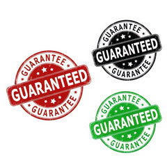 Fototapeta premium Collection of three different guaranteed stamps, red, black and green, isolated on transparent background