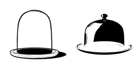 Realistic modern design is exemplified by a glass dome and wooden tray, where the glass dome comes in various shapes and is paired with a light wood plate for food storage or product display with