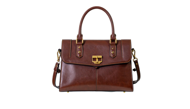 Elegant brown leather handbag with top handle and shoulder strap 1.