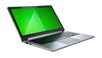 Silver Laptop with Green Screen Display.