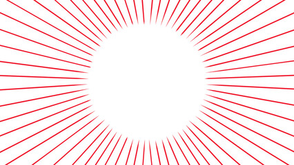 Red Radial Lines Bursting from a Center White Circle - Abstract transparent Background, Graphic Design Element, Sunburst Pattern, Energy, Explosion