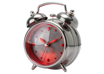 Modern chrome alarm clock with red backlight isolated on white background