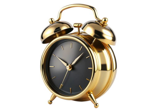 Elegant Gold Twin Bell Alarm Clock isolated on white background