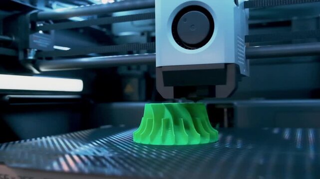 Slow Motion Demonstration of a 3D Printer Meticulously Creating Detailed Parts in Workshop