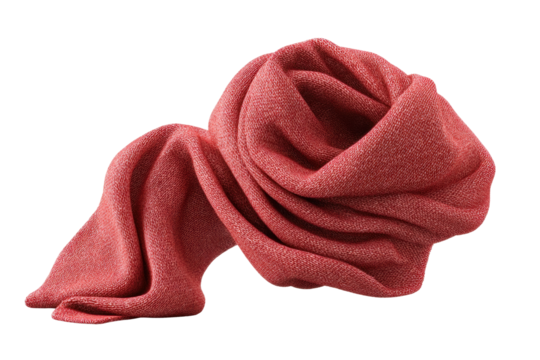 Elegant red fabric drapery isolated on black background, cut out