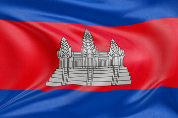 Dynamic rippling fabric of the Cambodia flag, representing unity, heritage, and the essence of...