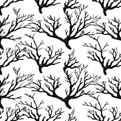 Obraz premium Seamless pattern of dark, stylized bare tree branches on a white background, creating a minimalist, nature-inspired design
