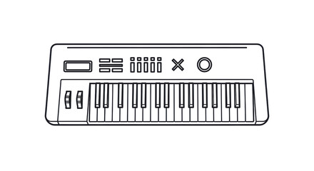 Isolated musical keyboard illustration, midi synthesizer, electronic musical instrument